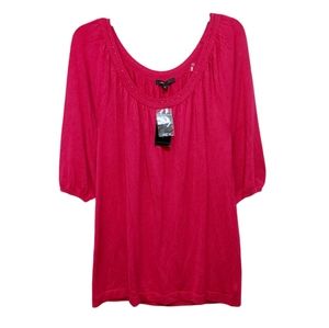 BCBGmaxazria Pink Rhinestone Collar Poof Sleeve Tunic Top Women's Size Large L